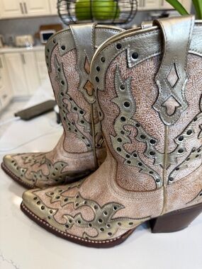 Ariat Metallic Gold and Blush Western Studded Ankle Boots